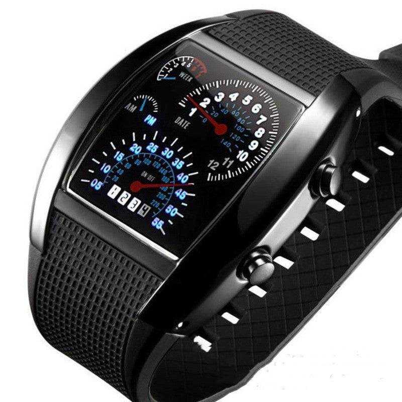 Unique LED digital men's watch with black strap