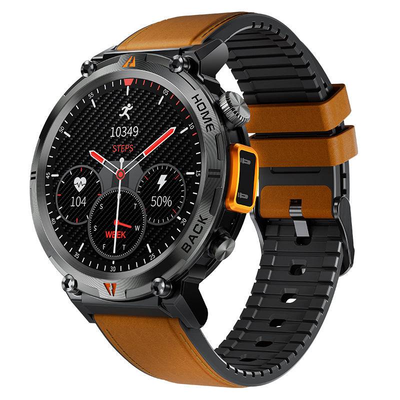 Bluetooth smart watch with brown leather strap