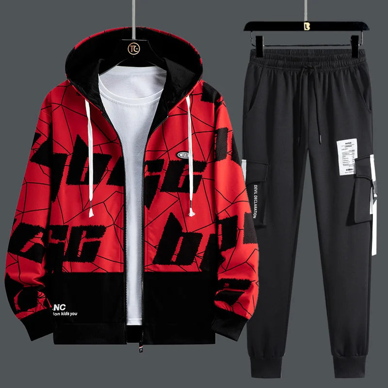 Men’s 2-Piece Tracksuit: Zipper Cardigan & Sweatpants Set