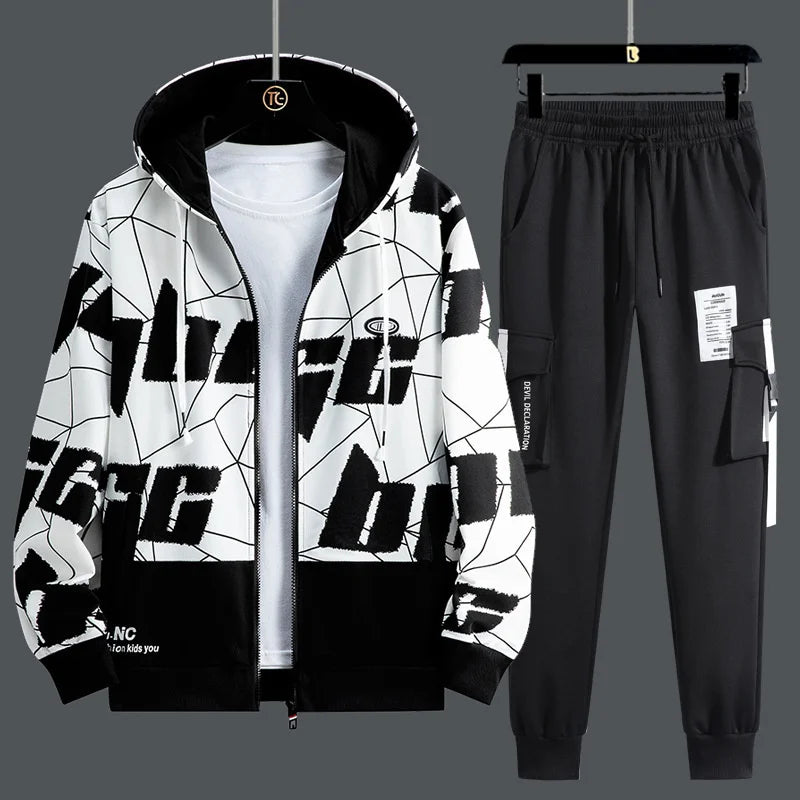 Men’s 2-Piece Tracksuit: Zipper Cardigan & Sweatpants Set