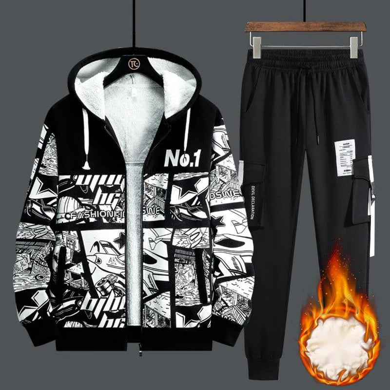 Men’s 2-Piece Tracksuit: Zipper Cardigan & Sweatpants Set