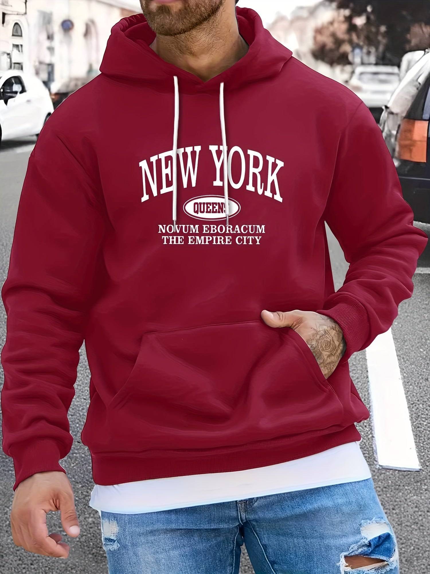 Men's Fashionable NEW YORK Letter Print Hoodie - Perfect for Outdoor Activities & Daily Wear - SnugFit