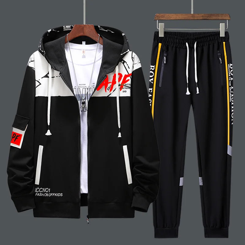 Men’s 2-Piece Tracksuit: Zipper Cardigan & Sweatpants Set