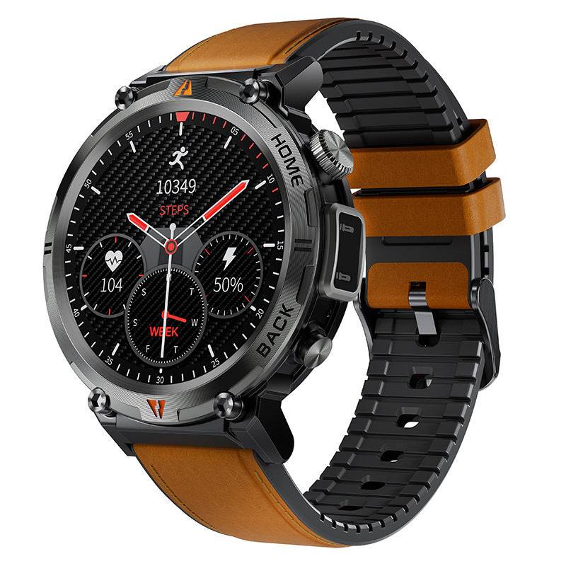 Smart watch with brown strap and fitness tracking