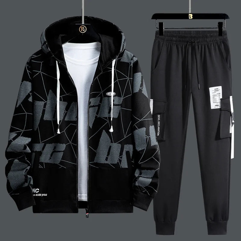 Men’s 2-Piece Tracksuit: Zipper Cardigan & Sweatpants Set