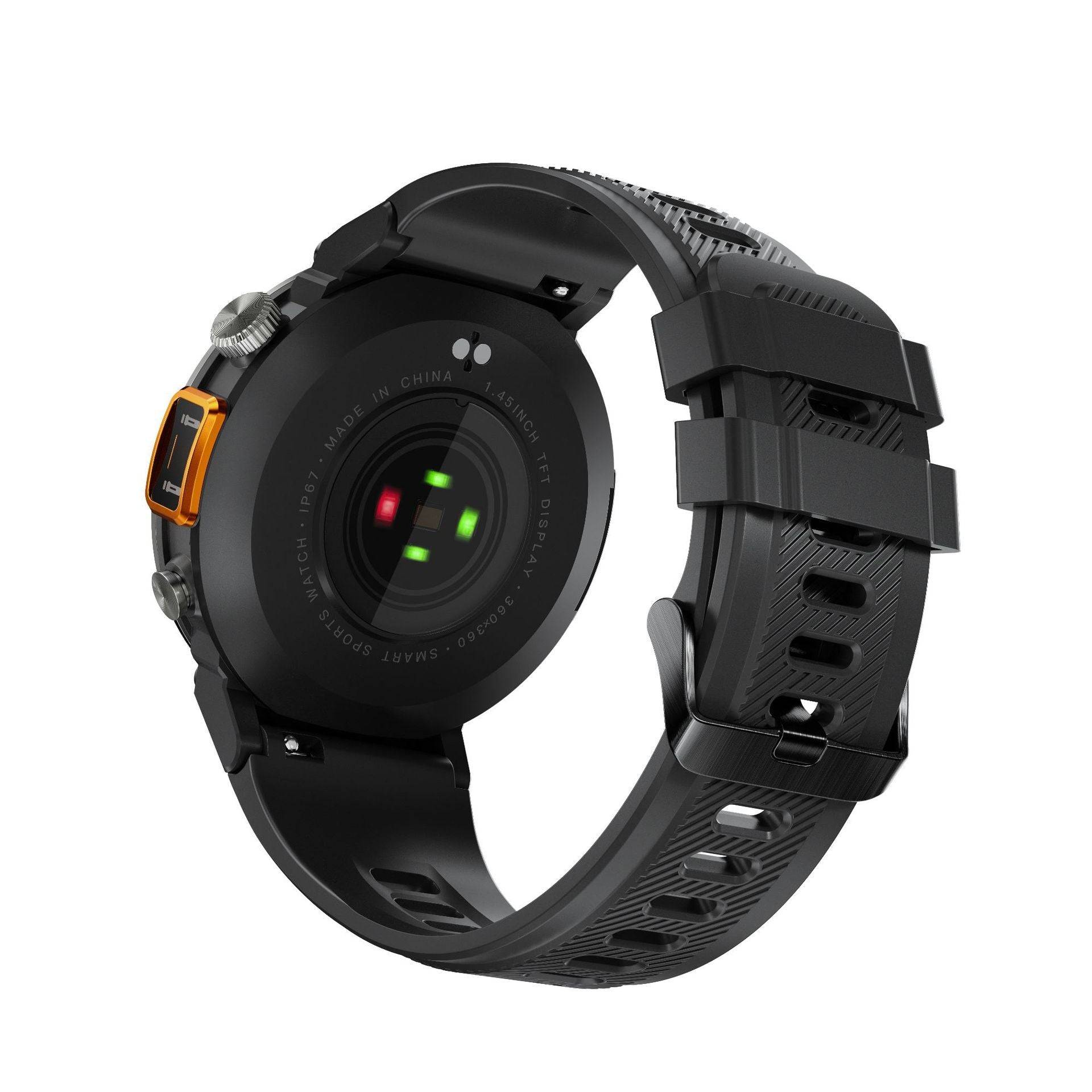 Back view of Bluetooth smart watch with sensors